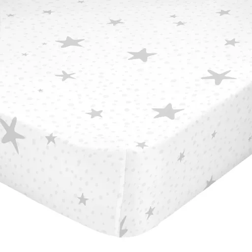 Lençol de Baixo HappyFriday BASIC KIDS Branco Cinzento 70 x 140 x 14 cm Estrelas