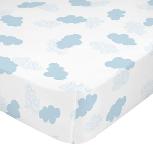 Lençol de Baixo HappyFriday BASIC KIDS Azul Branco 70 x 140 x 14 cm Nuvens