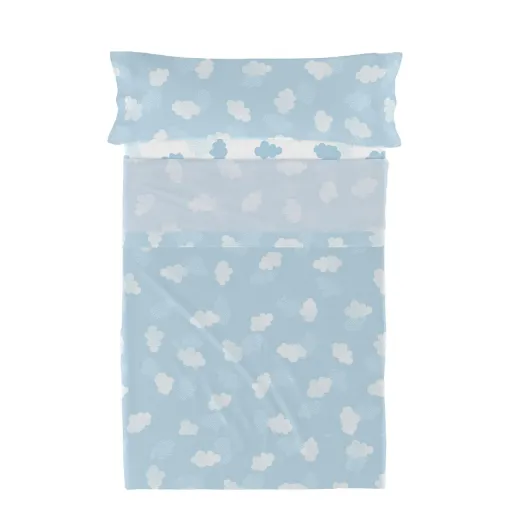 Conjunto de Lençóis HappyFriday Basic Kids Clouds Azul Solteiro 180 x 270 cm 2 Peças