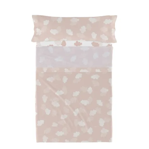 Conjunto de Lençóis HappyFriday Basic Kids Clouds Cor de Rosa Solteiro 180 x 270 cm 2 Peças