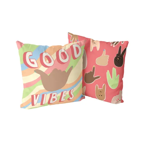 Capa de Travesseiro HappyFriday Aware Good Vibes  Multicolor 50 x 50 cm 2 Peças