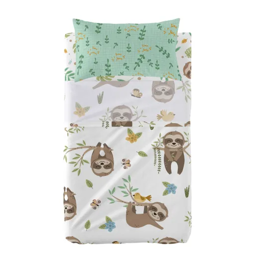 Conjunto de Lençóis HappyFriday Moshi Moshi Happy Sloth Multicolor Berço de Bebé 2 Peças