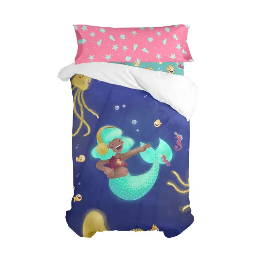 Conjunto de Capa de Edredom HappyFriday Mr Fox Happy Mermaid Multicolor Solteiro 2 Peças