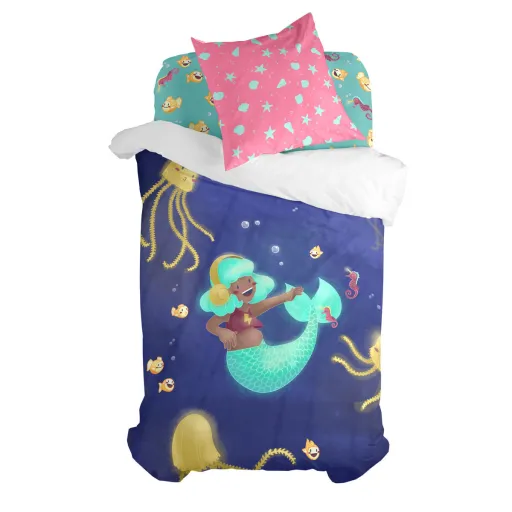 Conjunto de Capa de Edredom HappyFriday Mr Fox Happy Mermaid Multicolor Solteiro 2 Peças