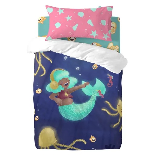 Conjunto de Capa de Edredom HappyFriday Mr Fox Happy Mermaid Multicolor Berço de Bebé 2 Peças