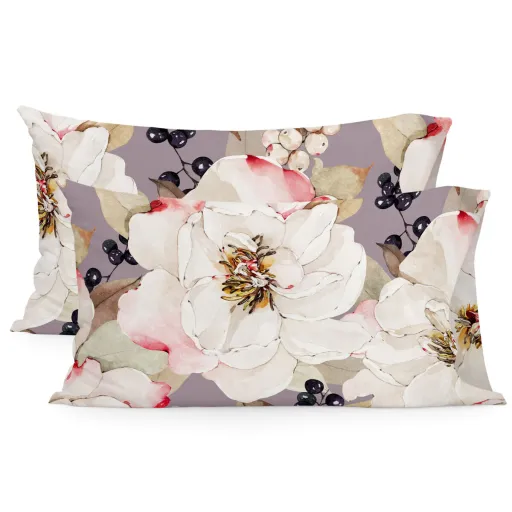 Capa de Almofada HappyFriday White Peonies Multicolor 50 x 75 cm (2 Unidades)