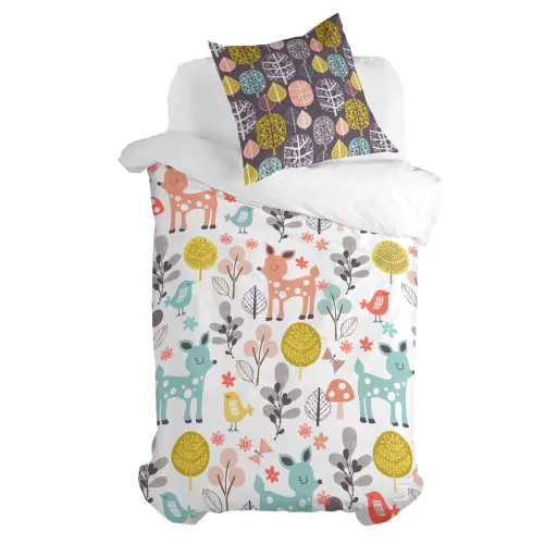 Conjunto de Capa de Edredom HappyFriday Moshi Moshi Woodland Multicolor Solteiro 2 Peças