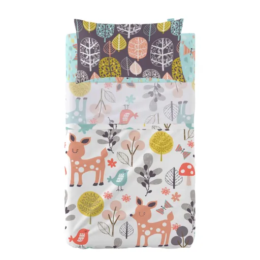 Conjunto de Lençóis HappyFriday Moshi Moshi Woodland Multicolor Berço de Bebé 2 Peças