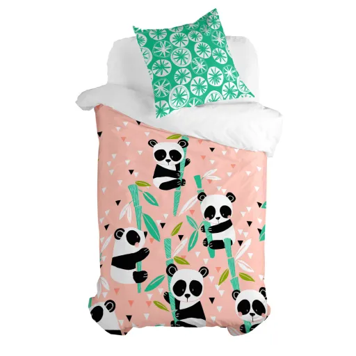 Conjunto de Capa de Edredom HappyFriday Moshi Moshi Panda Garden Cor de Rosa Solteiro 2 Peças