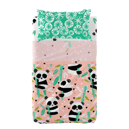 Conjunto de Lençóis HappyFriday Moshi Moshi Panda Garden Cor de Rosa Berço de Bebé 2 Peças