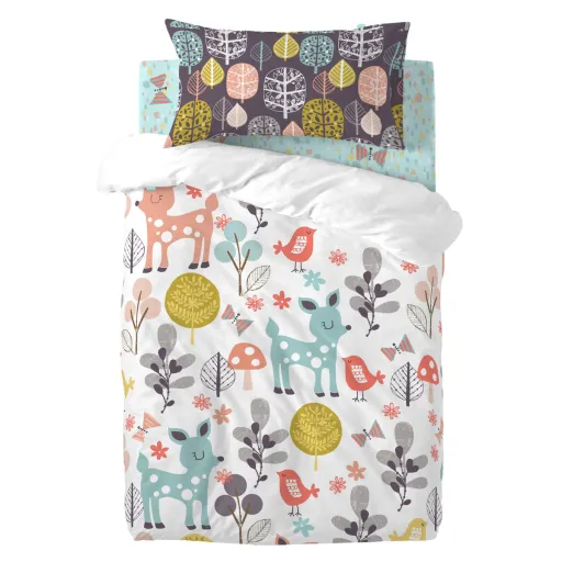 Conjunto de Capa de Edredom HappyFriday Moshi Moshi Woodland Multicolor Berço de Bebé 2 Peças