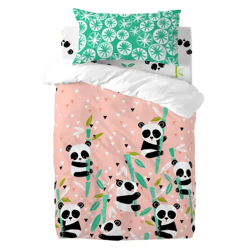 Conjunto de Capa de Edredom HappyFriday Moshi Moshi Panda Garden Cor de Rosa Berço de Bebé 2 Peças