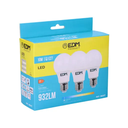 Pack de 3 Lâmpadas LED EDM 98207 F 60 W 10 W E27 810 Lm 932 Lm Ø 6 x 10,8 cm (6400 K)