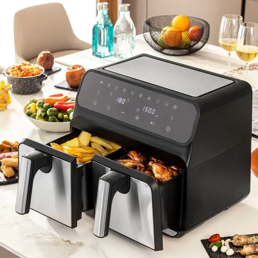 Fritadeira de Ar InnovaGoods Fryinn Double 8000 Preto 3400 W 8 L Aço Inoxidável