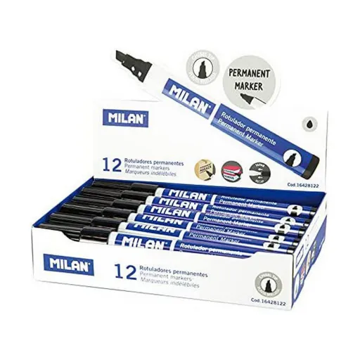 Rotulador Permanente Milan 12 Unidades Preto PVC