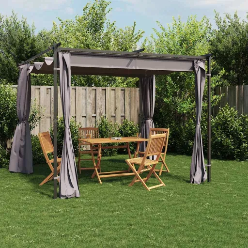 Gazebo com Cortinas 3x3 m Aço Antracite