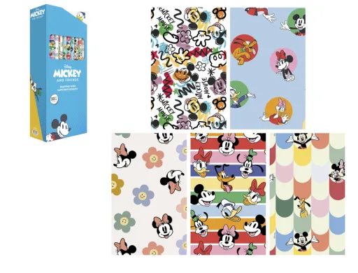 Papel Fantasia Basika Disney Mickey And Friends Rolo Largura 70 cm Comprimento 2 mt Desenhos Sortidos Gramagem 60 gr