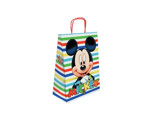 Saco para Presente Basika Papel Celulose 90 gr Mickey com Asa Retorcida Tamanho s 240x100x320mm