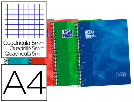 Caderno Espiral Oxford Capa Plastico Optik Paper Microperfurado Din a4 120 Folhas + 50% Quadricula 5 mm