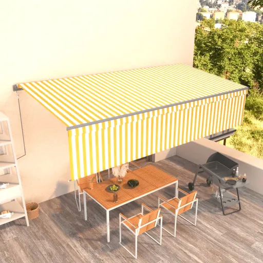 Toldo Retrátil Automático com Estore 6x3 m Amarelo e Branco