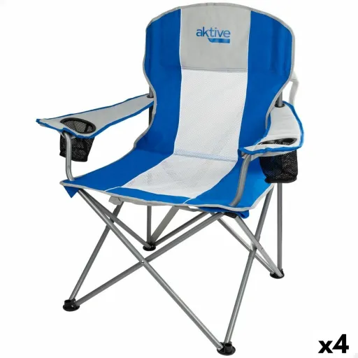 Cadeira Dobrável para Campismo Aktive Azul Cinzento 57 x 97 x 60 cm (4 Unidades)