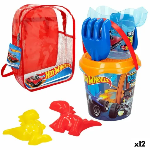 Conjunto de Brinquedos de Praia Hot Wheels Ø 18 cm Polipropileno (12 Unidades)