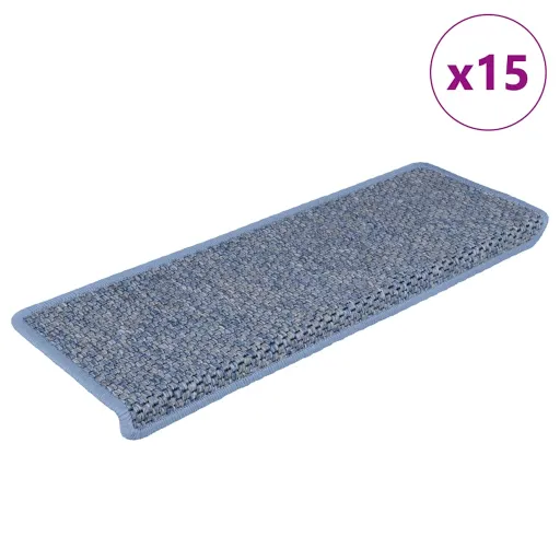 Tapetes Escada Adesivos Aspeto Sisal   65x21x4 cm Azul (15 pcs)